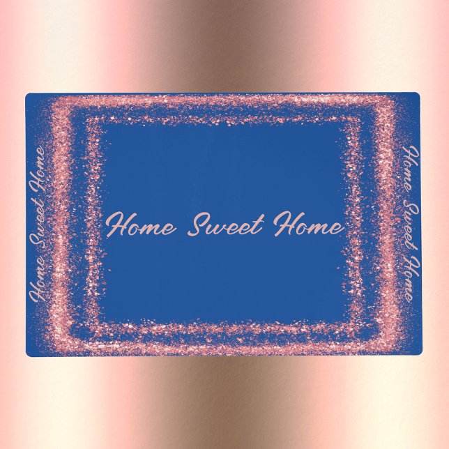 Pink Glitter border monogram on blue | Placemat (Creator Uploaded)