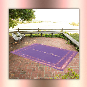 Pink Glitter border monogram on purple Outdoor Rug