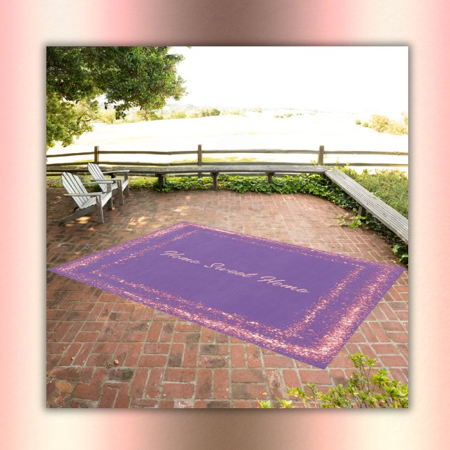 Pink Glitter border monogram on purple | Outdoor Rug (Creator Uploaded)