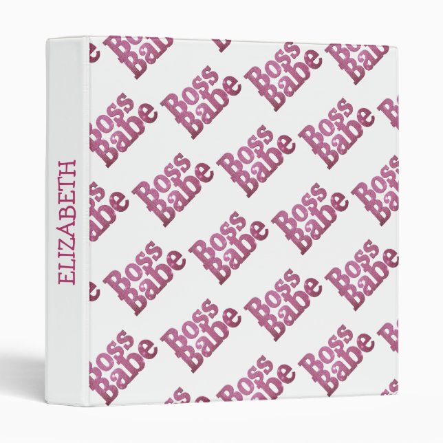 Pink Glitter Boss Babe 3 Ring Binder (Front/Spine)