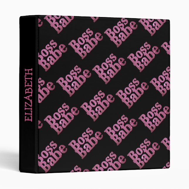 Pink Glitter Boss Babe 3 Ring Binder (Front/Spine)