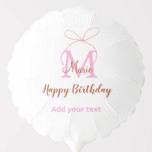 Pink glitter bow add name letter monogram birthday balloon