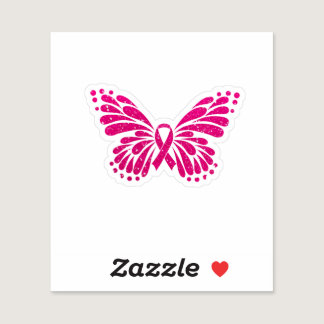 Pink Glitter Breast Cancer Butterfly  Sticker