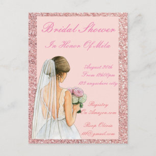 PINK GLITTER BRIDAL SHOWER INVITATION POSTCARD