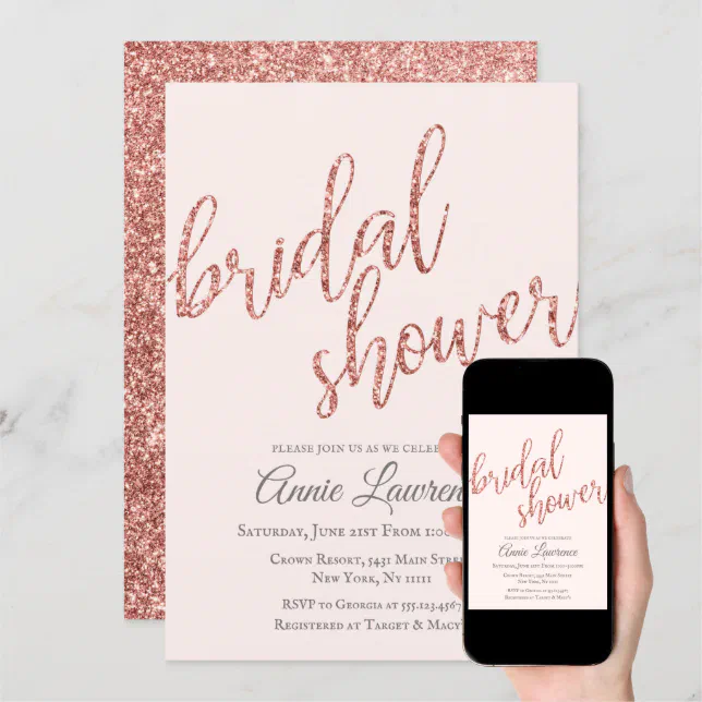 Pink Glitter Bridal Shower Invitations Zazzle