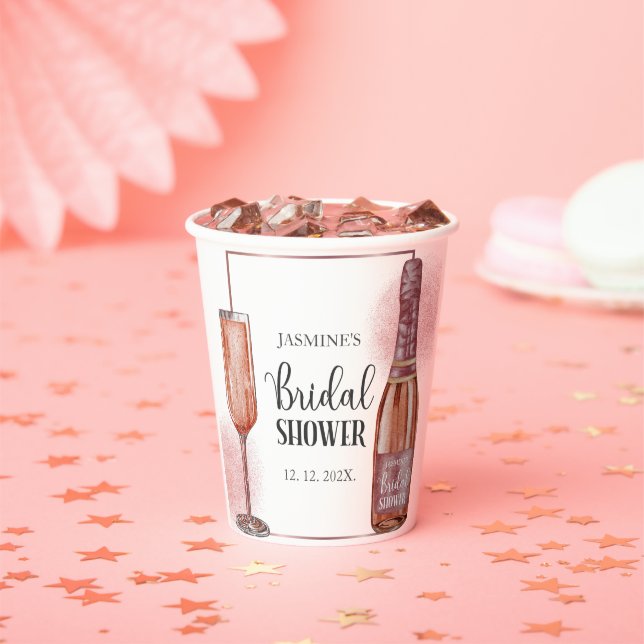 Pink Glitter Bridal Shower Petals and Prosecco Gla Paper Cups (Insitu)