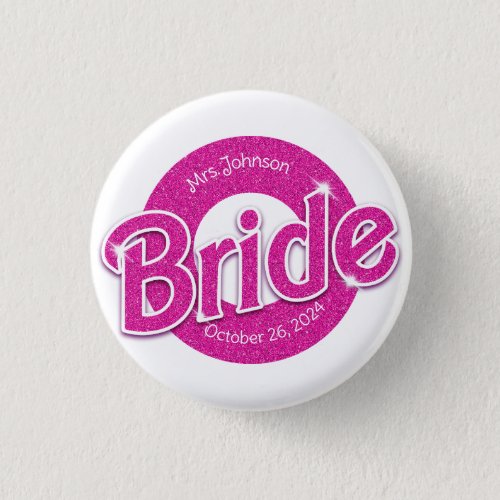 Pink Glitter Bride Button