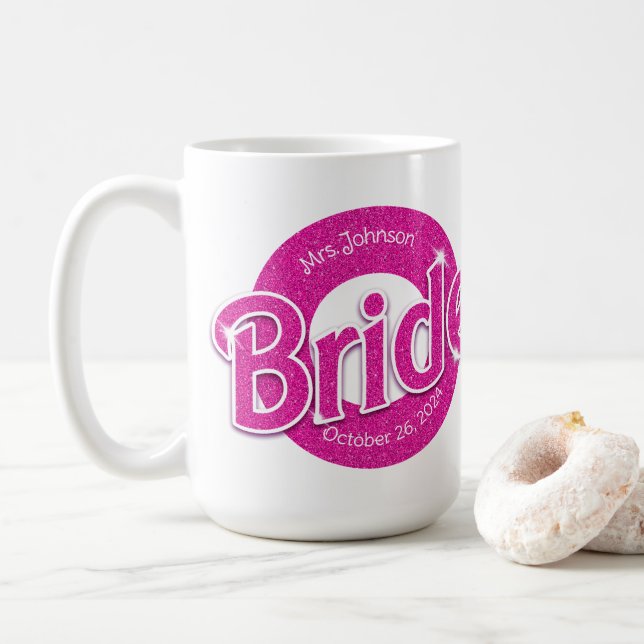 Pink Glitter Bride Coffee Mug (With Donut)