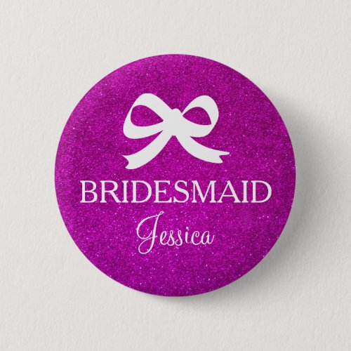 Pink glitter bridesmaid button for wedding party