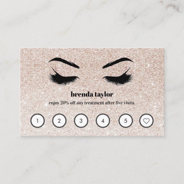 Pink Glitter Browbar Eyelash Custom Loyalty Business Card (Front)
