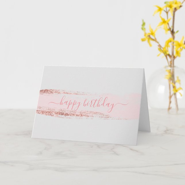 Pink Glitter Brushstroke Birthday Card (Yellow Flower)