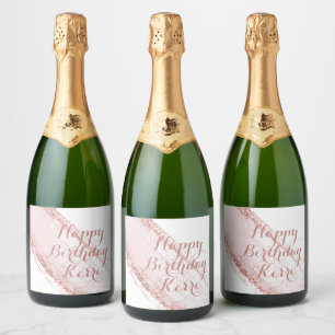 Pink Glitter Brushstroke Custom Birthday Sparkling Wine Label