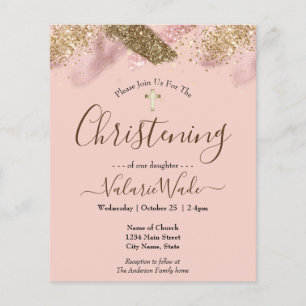 Pink Glitter Budget Christening Flyer