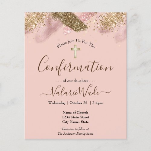 Pink Glitter Budget First Confirmation Flyer