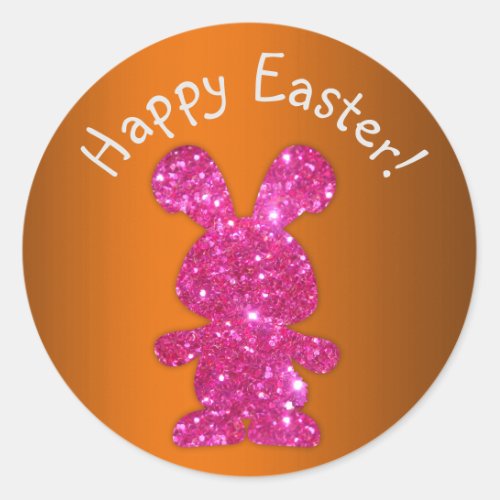 Pink Glitter Bunny Happy Easter Classic Round Sticker
