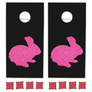 Pink Glitter Bunny Rabbit Cornhole Set