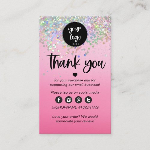 Pink Glitter Business Thank You For Order Insert