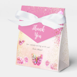 Pink Glitter Butterfly Baby Shower Favor Boxes