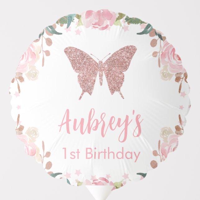 Pink glitter Butterfly Birthday  Balloon (Front)