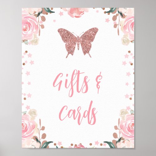 Pink Glitter Butterfly Cards and Gifts Sign