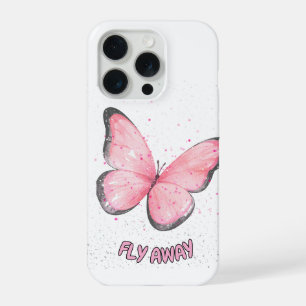 pink glitter butterfly iPhone 15 pro case