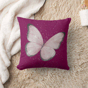 pink glitter butterfly throw pillow