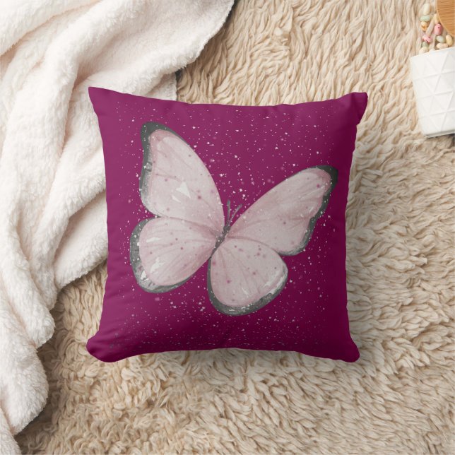pink glitter butterfly throw pillow (Blanket)