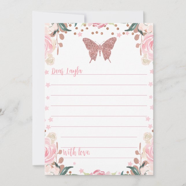 Pink Glitter Butterfly Time Capsule Card (Front)