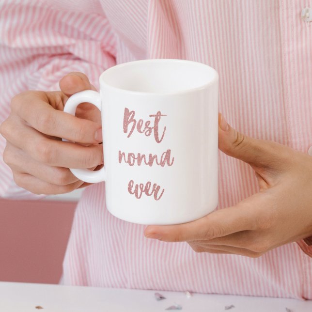 Pink Glitter Calligraphy Best Nonna Ever Coffee Mug (Creator Uploaded)