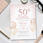 Pink Glitter Calligraphy Surprise 50th Birthday Invitation<br><div class="desc">Pink Calligraphy Glitter Balloons Elegant Modern Surprise 50th Birthday</div>