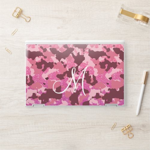 Pink Glitter Camouflage Personalized Monogram HP Laptop Skin