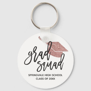Pink Glitter Cap Grad Squad Graduation Keepsake Keychain