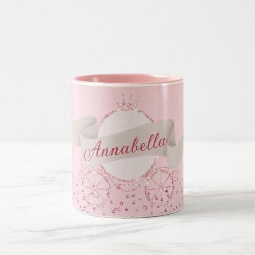 Pink Glitter Carriage Fairy Tale Custom Name Two_Tone Coffee Mug