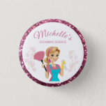 Pink Glitter Cartoon Maid House Cleaning Service Button at Zazzle