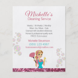 Pink Glitter Cartoon Maid House Cleaning Service Flyer