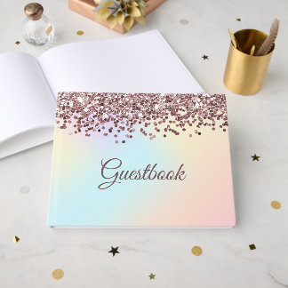 Pink Glitter Cascade and Pastel Colors Guest Book