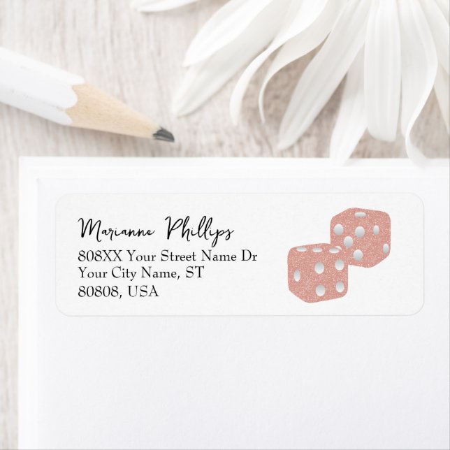 Pink Glitter Casino Dice Label (Insitu)