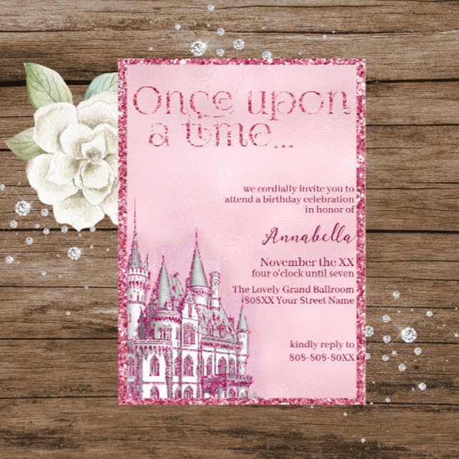 Pink Glitter Castle Fairy Tale Theme Invitation (Creator Uploaded)