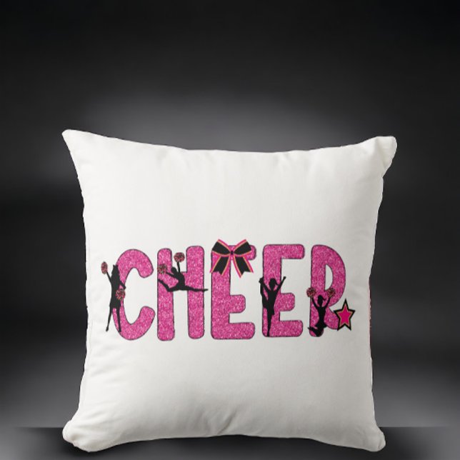 Pink Glitter Cheer / Cheerleader Pom Poms Decor Throw Pillow (Creator Uploaded)