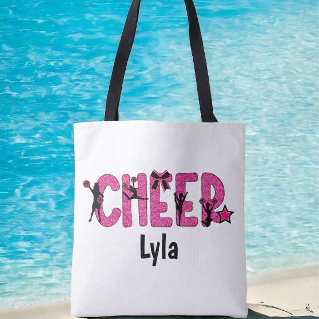 Pink Glitter Cheerleader Cheer Personalized Tote Bag (Creator Uploaded)