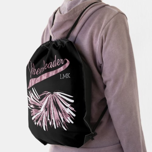 Pink Glitter Cheerleader Pom Poms _ Monogram Drawstring Bag