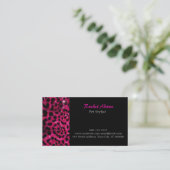 Pink Glitter Cheetah Print Pet Groomer Business Card (Standing Front)