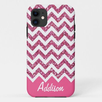 Pink Glitter Chevron Name Bling Case by brookechanel at Zazzle