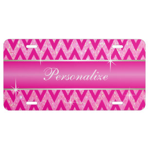 Pink Glitter Chevron Print Personalize License Plate