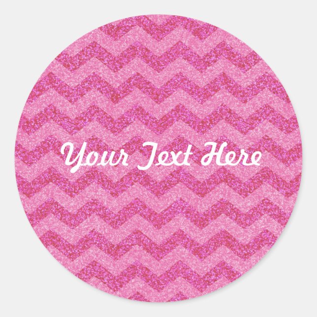pink glitter chevron sparkles classic round sticker (Front)