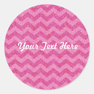 pink glitter chevron sparkles classic round sticker