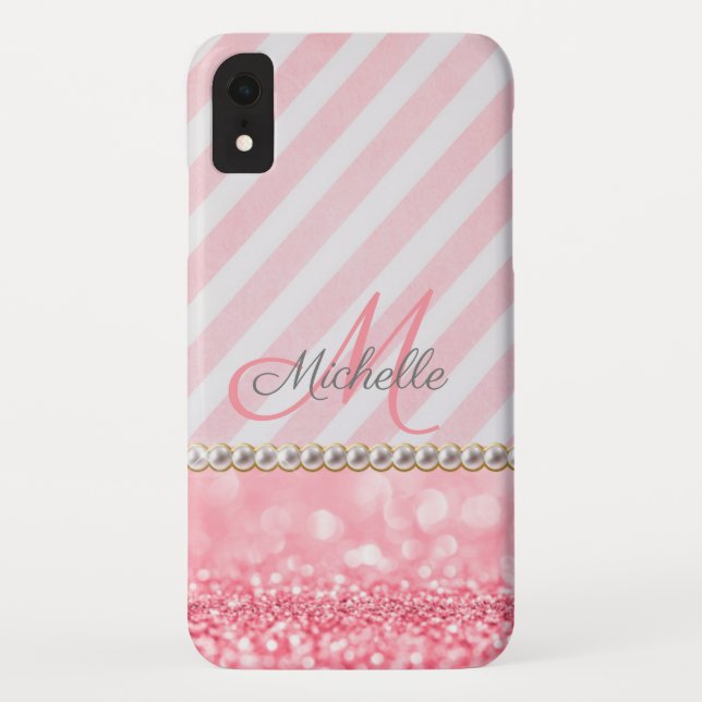 Pink Glitter, Chevron Stripe Personalized Case-Mate iPhone Case (Back)