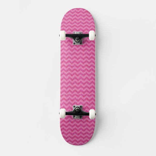 pink glitter chevron zig zag sparkles skateboard deck (Front)