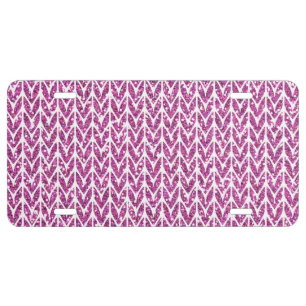 Pink Glitter Chevrons Knit Pattern Print License Plate