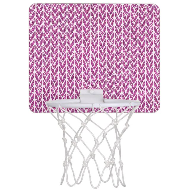 Pink Glitter Chevrons Knit Pattern Print Mini Basketball Hoop (Front)